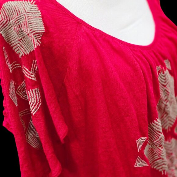 Free People Boho Embroidered Top S โ Open Back Flutter Sleeve Red Festival EUC - Picture 10 of 12